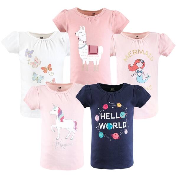 slide 1 of 1, Hudson Baby Infant Girl Short Sleeve T-Shirts, Magical World 12-18 Months - Magical World