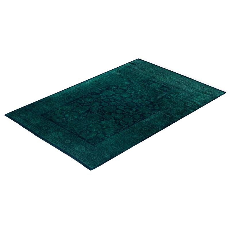 Overdyed One-of-a-Kind Hand-Knotted Area Rug - Green - 4' 2" x 6' 3"