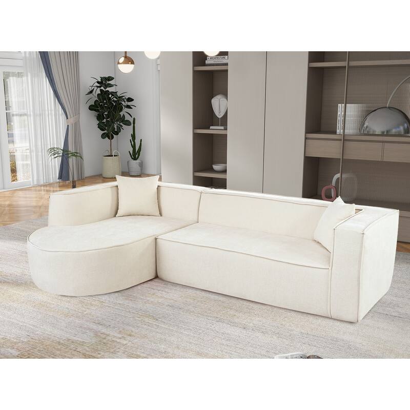 Modern Sectional Sofa, Chenille Modular L-Shape Sofa Couch with 2 Plush Throw Pillows, Curved Sponge Sleeper Couch
