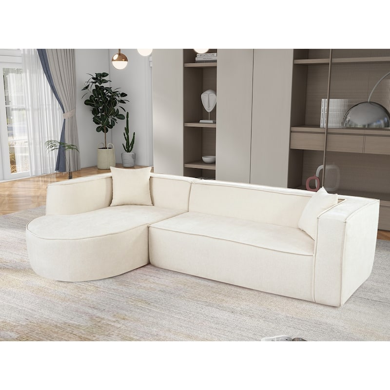 Modular L-Shape Sectional Sofa with Chaise, High Density Sponge Sectional Sofa, Chenille Fabric Sofa with 2 Throw Pillows