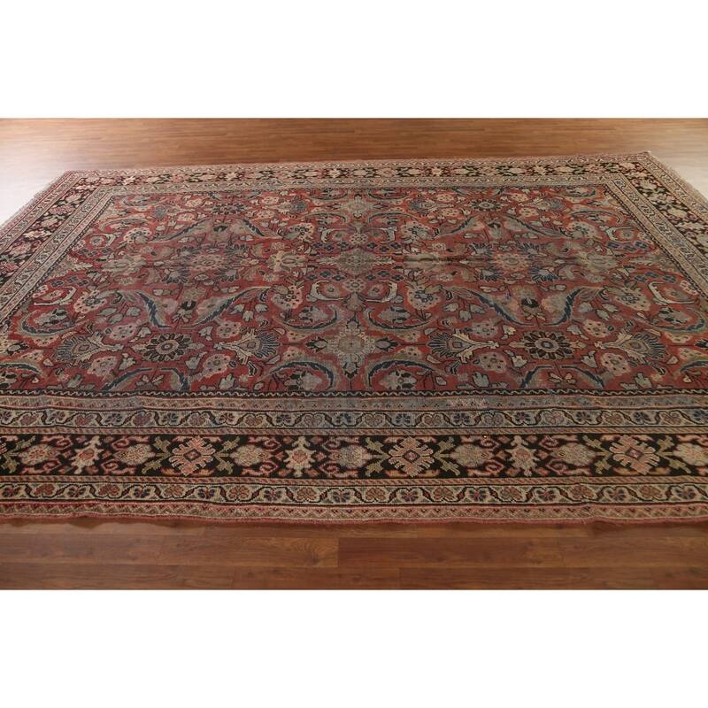 Pre-1900 Antique Floral Mahal Persian Area Rug Handmade Wool Carpet - 9'2"x 12'10"
