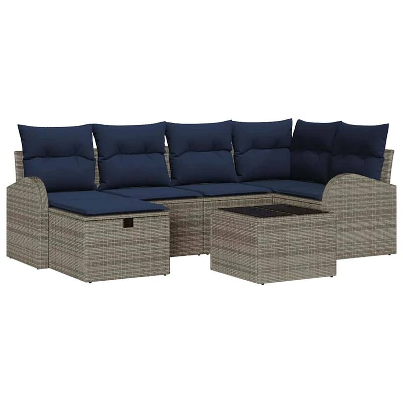 vidaXL 6/7 Garden Sofa Set with Cushions Black/Brown/Grey Poly Rattan - 92.1 x 48.8 x 27.2
