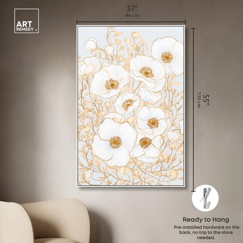 White and Gold Poppies I Canvas by Art Remedy