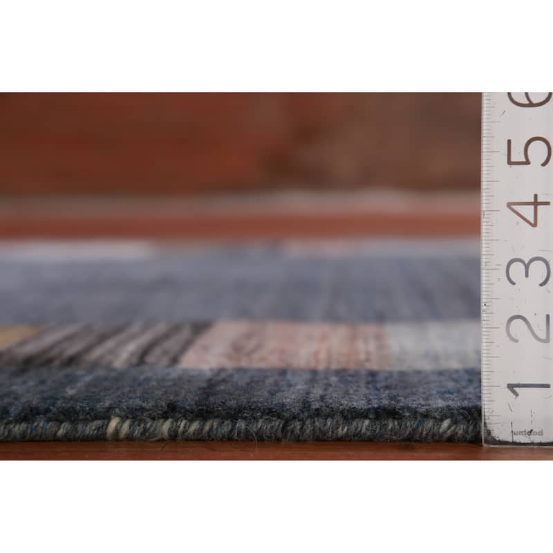 Hand Knotted Oriental 100% Wool Carpet Tribal Tribal Navy Blue & Blues Gabbeh Area Rug - 10' 0'' X 5' 6''