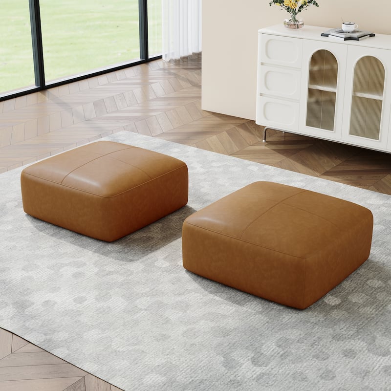 22"/ 35"/ 43" W Rectangular Modern Genuine Leather Ottoman Set of 2