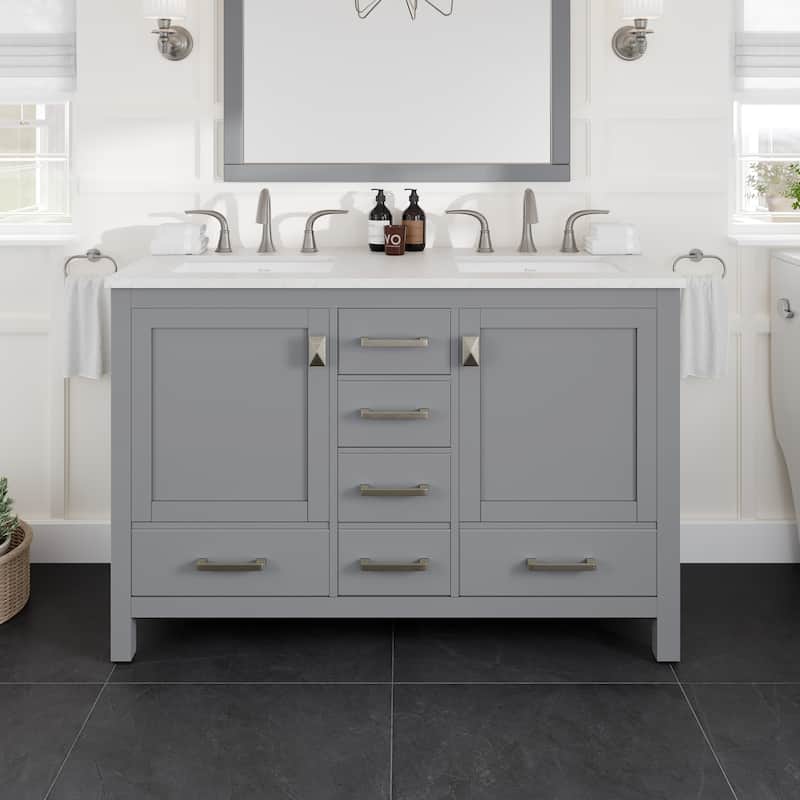Aberdeen 48 in. Gray Double Sink Vanity with Carrara Quartz Top & Undermount Sinks