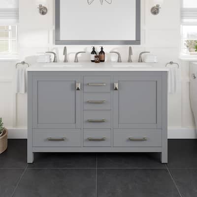 Aberdeen 48 in. Gray Double Sink Vanity with Carrara Quartz Top & Undermount Sinks