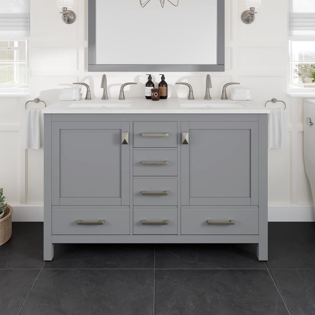 Aberdeen 48 in. Gray Double Sink Vanity with Carrara Quartz Top & Undermount Sinks