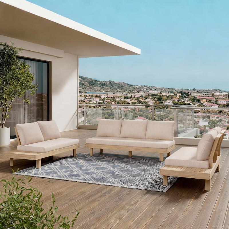 Christopher Knight Home - Topia Mid-Century Outdoor Sectional Sofa Set with Water-Resistant Cushions - 3 Piece WITHOUT Table - Light White