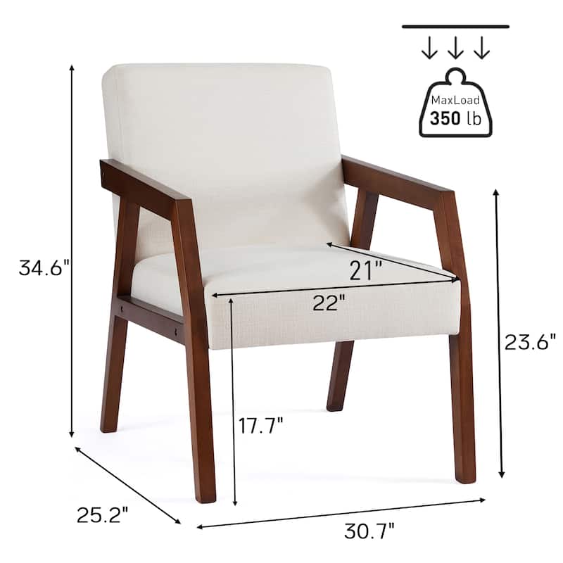 HUIMO Set of 2 Accent Armchair Solid Wooden Brownness/ White/ Blue Upholstered Mid-Century Modern Accent Chair for Living Room