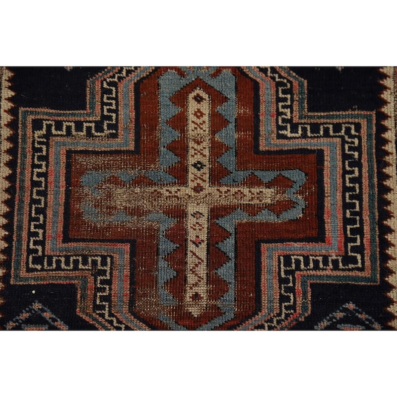 Pre-1900 Antique Kazak Vegetable Dye Foyer Rug Handmade Wool Carpet - 3'10" x 5'5"