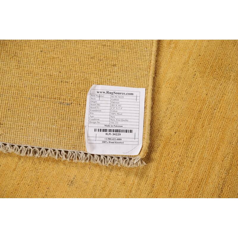 Yellow Gabbeh Oriental Runner Rug Hand-Knotted Wool Carpet - 3'4"x 6'8"