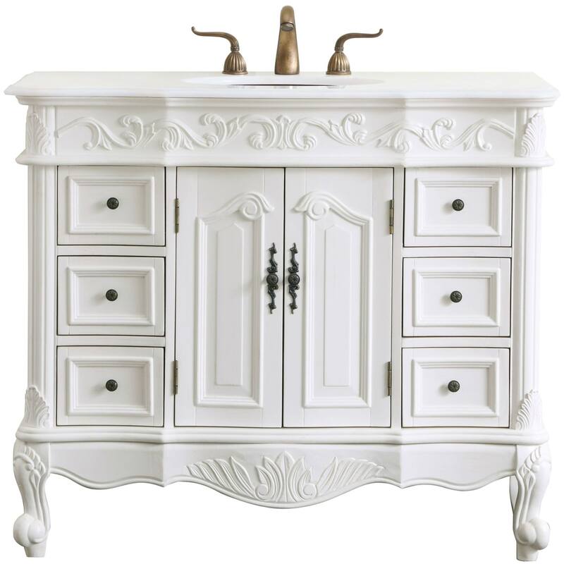 Elegant Lighting VF38842-VW Oakland 42" Free Standing Single Basin - Antique White - Painted
