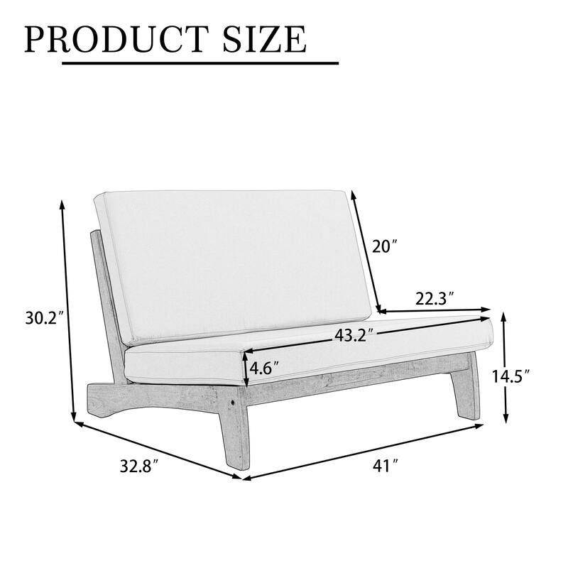 Sectional Wood Furniture 2 Seat Armless Patio Sofa