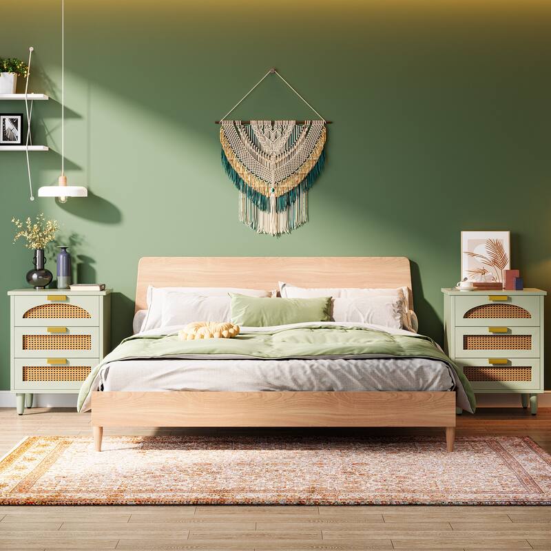 20-Inch Night Stand, 3-Drawer Wood Bedside Table Storage Cabinet for Bedroom, Green