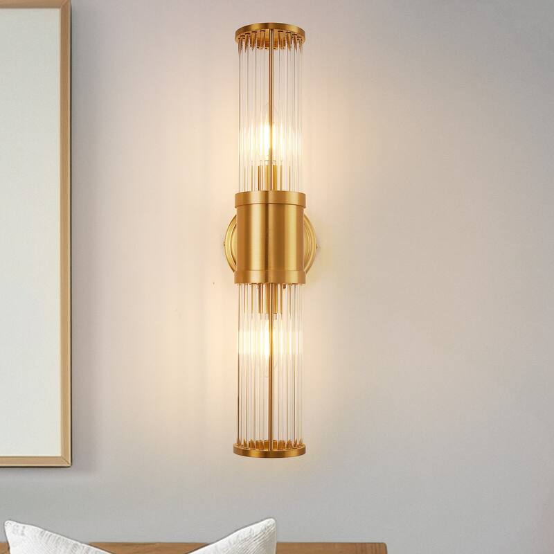 YANSUN 2-Light Crystal Vanity Light, Antique Copper Finish, E12 Sockets for Elegant Bathroom Lighting - 3.3*6.3*19.6