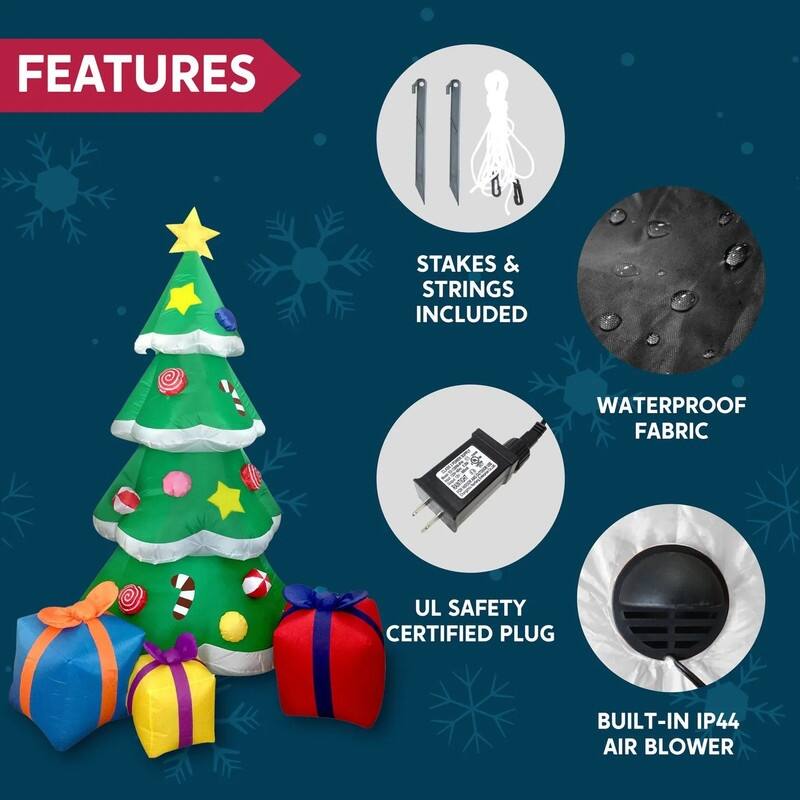 7 ft. Tall White, Green & Red Plastic Christmas Tree with Presents Inflatable - Multicolor