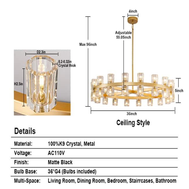 KAYLA Wagon Wheel Chandelier With Crystal Shade