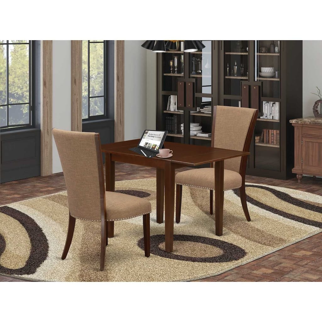 HomeStock 3-Pc Mahogany Finish Rectangular Solid Wood Top with Dropleaf Dining Table Set