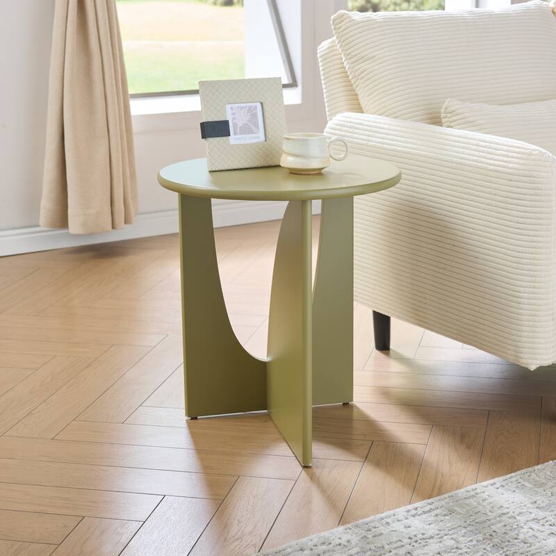 Theo Round Wood Side Table with Sculptural U-Shaped Base - Lemon Pepper