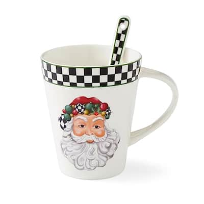 Spode Christmas Tree Black and White Mug and Spoon Set