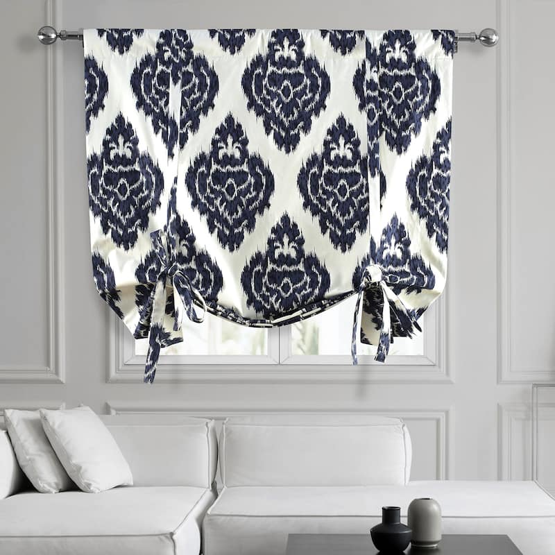 Exclusive Fabrics Ikat Printed Cotton Tie-Up Window Shade - 46 X 63 - 46 X 63 - Ikat Blue
