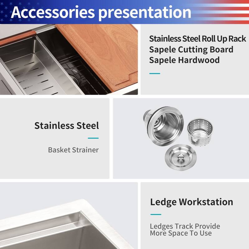 Drop-in Single Bowl Stainless Steel Kitchen Sink with Workstation