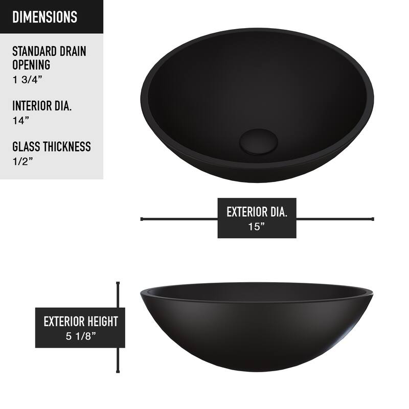 VIGO Cavalli 15"L x 15"W x 5"H Glass Round Vessel Bathroom Sink in MatteShell