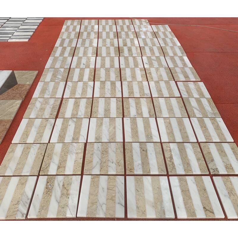 Roomfitters Waterjet Marble Tile for Floor and Wall, Polished Natural Stone, Genuine Marble, 4-Piece Boxe, White Gold