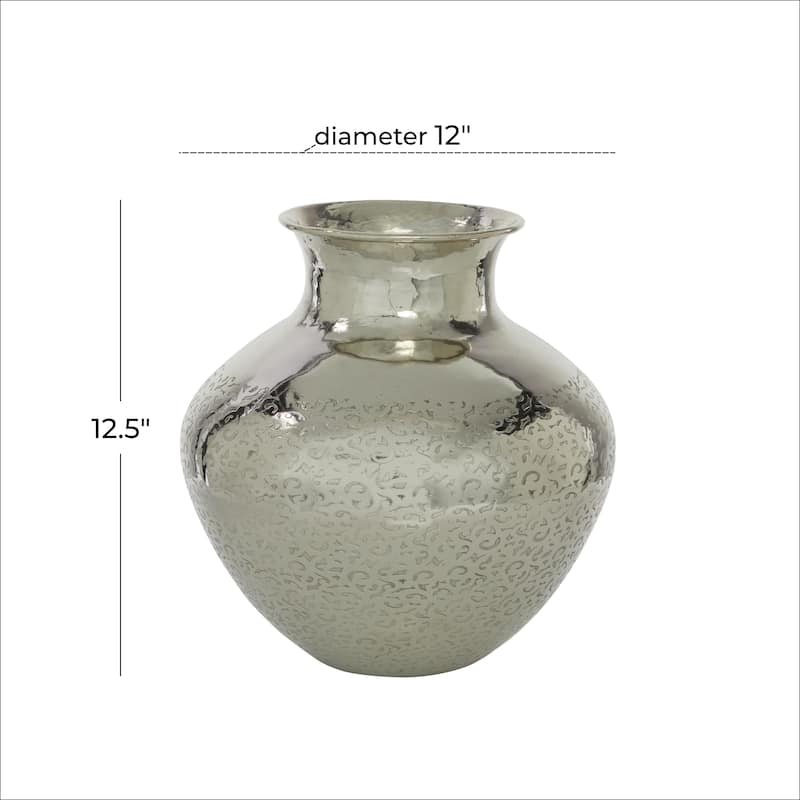 Aluminum Metal Round Engraved Decorative Vase - Silver - Roche River Decor
