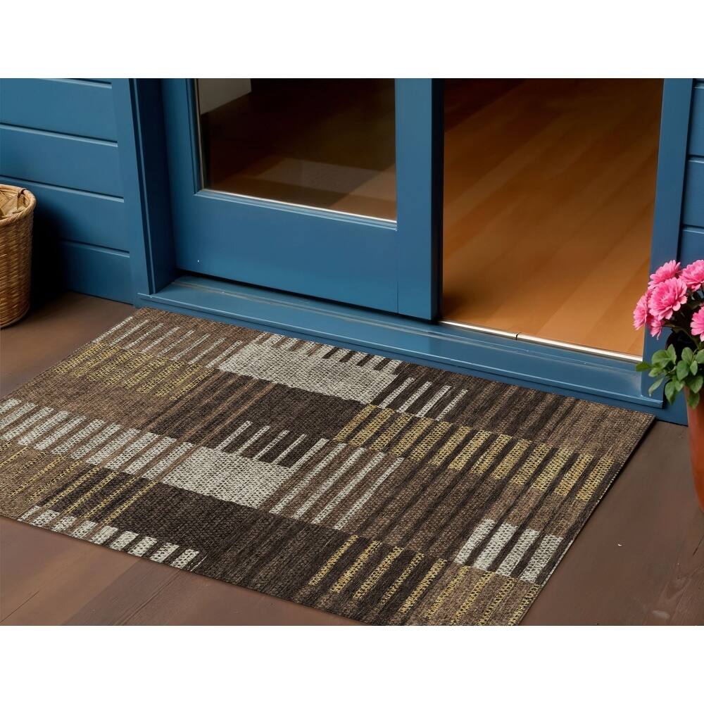 HomeRoots Striped Modern Rectangle Outdoor Rug