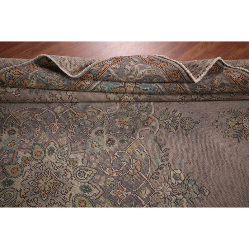 Beige & Gray Tabriz Persian Vintage Area Rug Handmade Wool Carpet - 9'4"x 12'5"