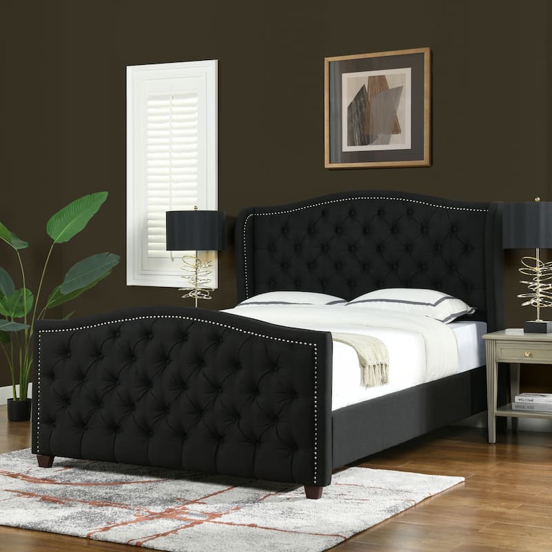Athens Upholstered Nailhead Tufted Wingback Panel Bed