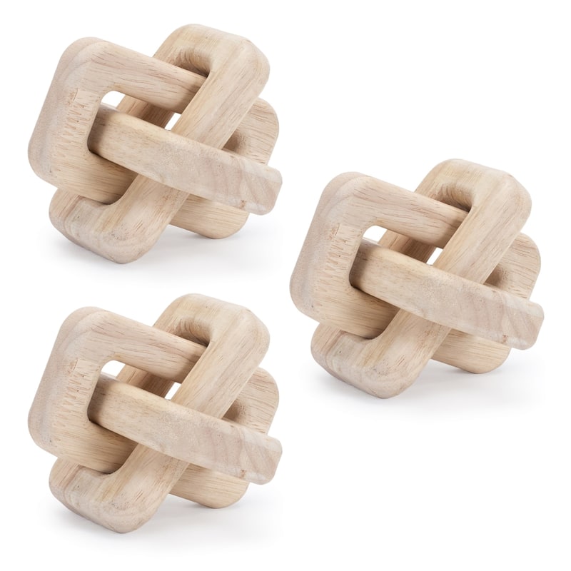 Oak Wood Square Linked Knots Decoration - 4.5" - Set of 3