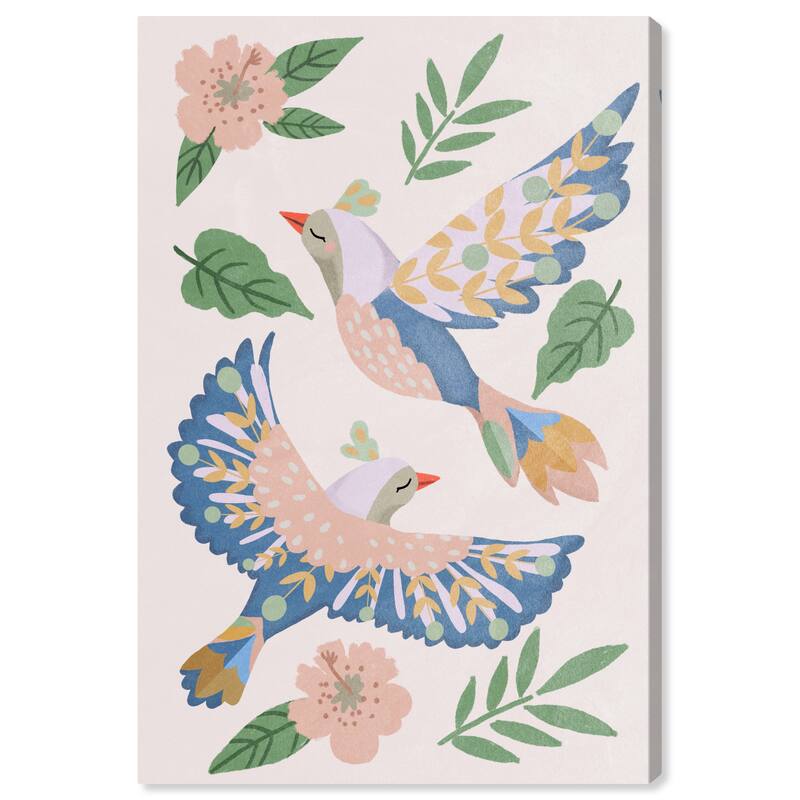 Wynwood Studio Canvas Animals Lovely Birds Blue and Modern & Contemporary Wall Art Canvas Print - Blue, Pink