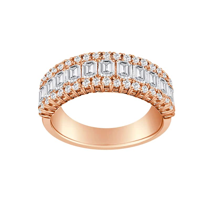 Auriya 14k Gold Lab Grown Emerald-Cut and Round Diamond Wide Band Ring 2.41 ct. tw. (F-G, VS) - 6 - Rose