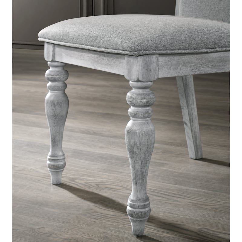 Roundhill Furniture Salines Upholstered Turned Leg Dining Chairs, Set of 2, Rustic White