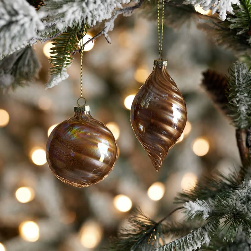 Iridescent Swirl Glass Christmas Ornaments - 5" - Gold - 12ct