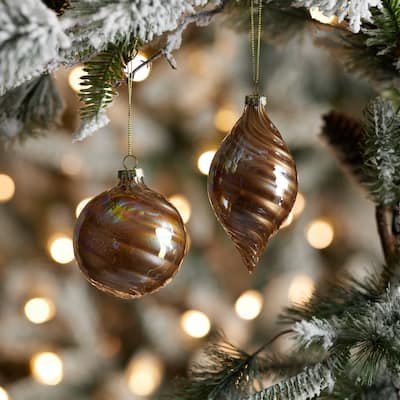 Iridescent Swirl Glass Christmas Ornaments - 5" - Gold - 12ct