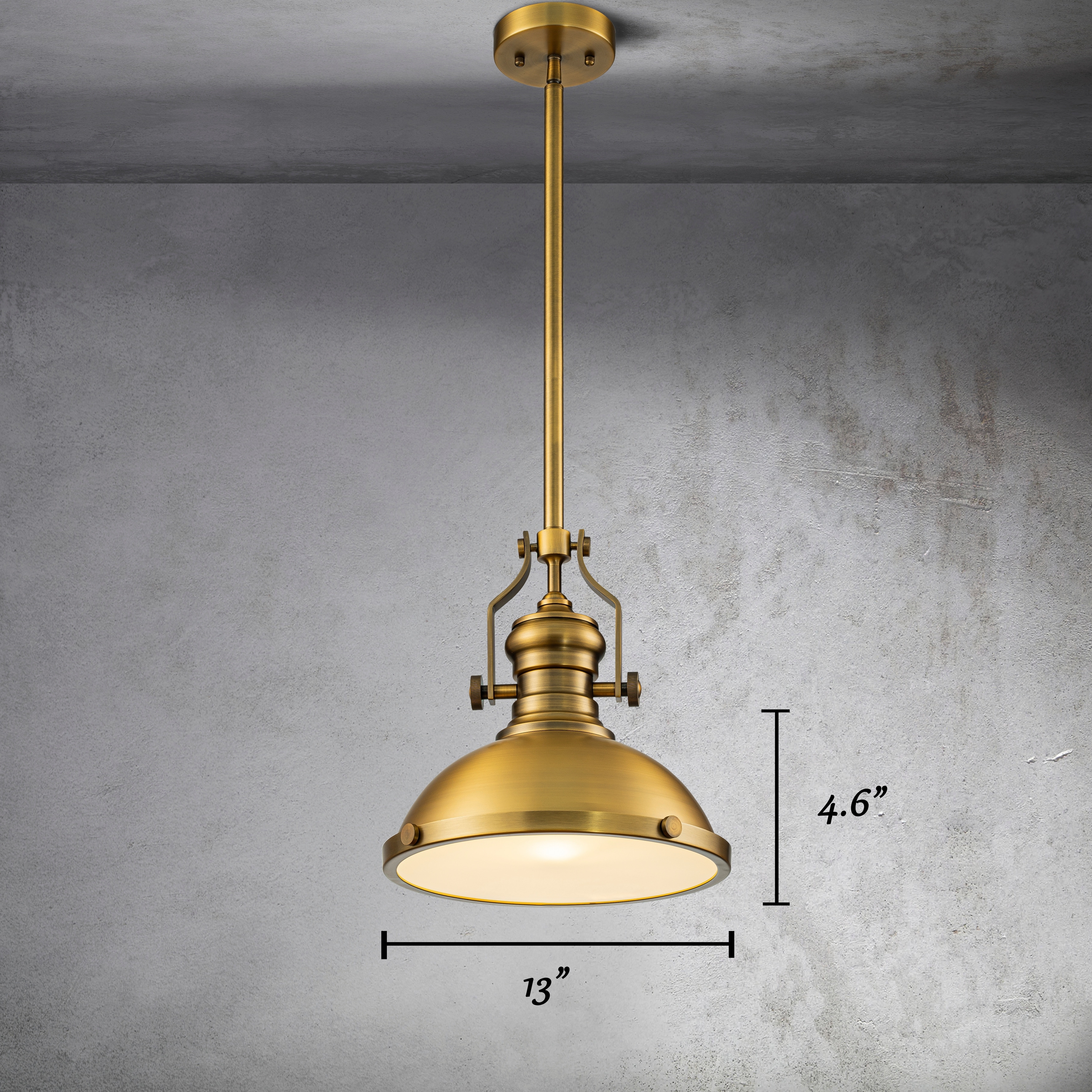 CraftHome 1-Light 13" Modern Industrial Single Dome Pendant Antique Brass