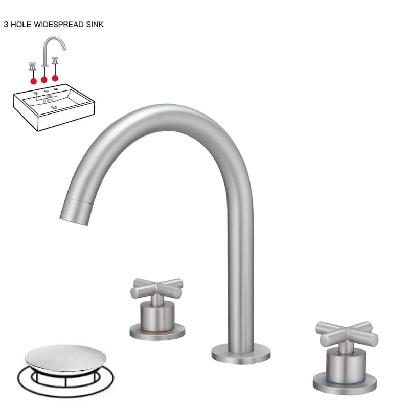 Widespread Bathroom Faucet 3-Hole Double Handle Vanity Tap with Pop-Up Drain