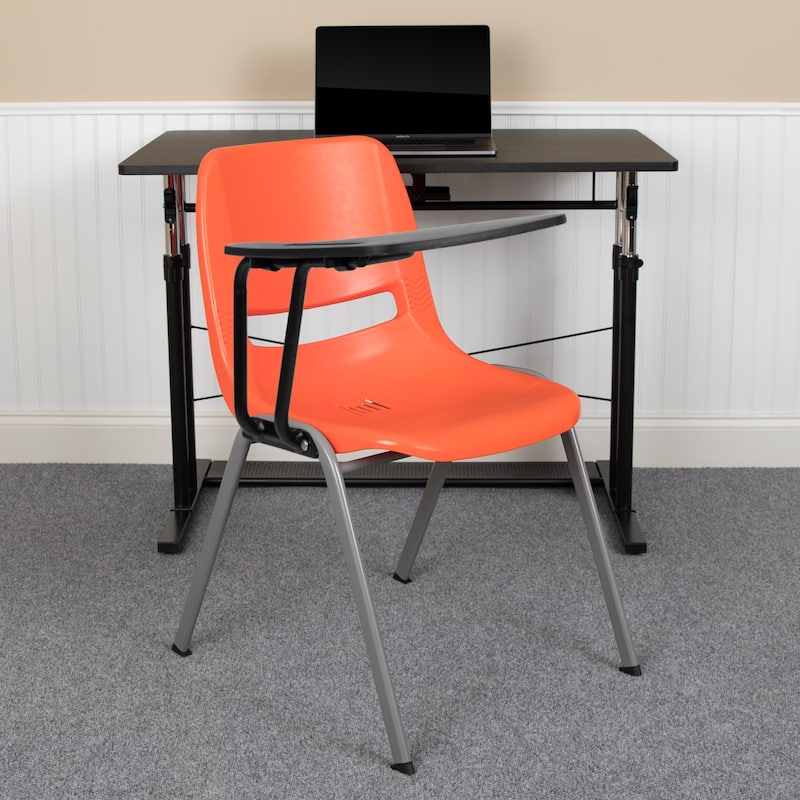 5 Pack Ergonomic Shell Chair with Right Handed Flip-Up Tablet Arm - Orange