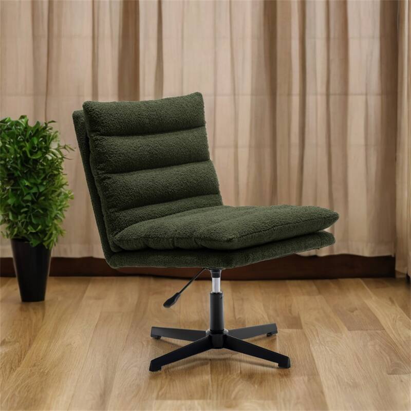 360°Swivel Adjustable Armless Office Chair with Cross Leg,Teddy Fabric - Green