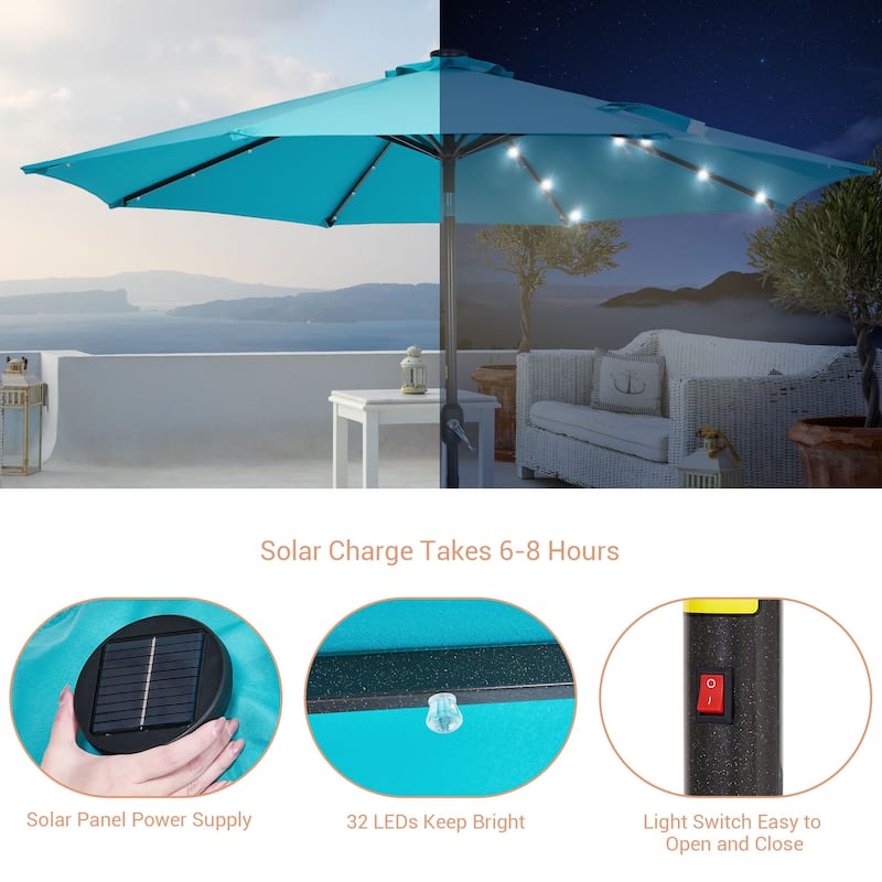LIVOOSUN LED 9ft Patio Umbrella Market Umbrella Steel Tilt w/Crank