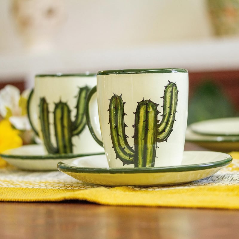Novica Handmade Saguaro Ceramic Cups And Saucers (Pair)
