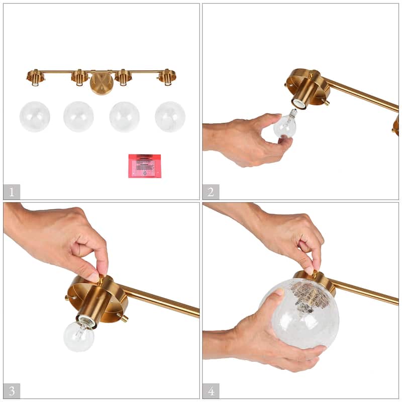 Bola Modern Gold 4-Light Bathroom Vanity Light Orb Glass Wall Sconces