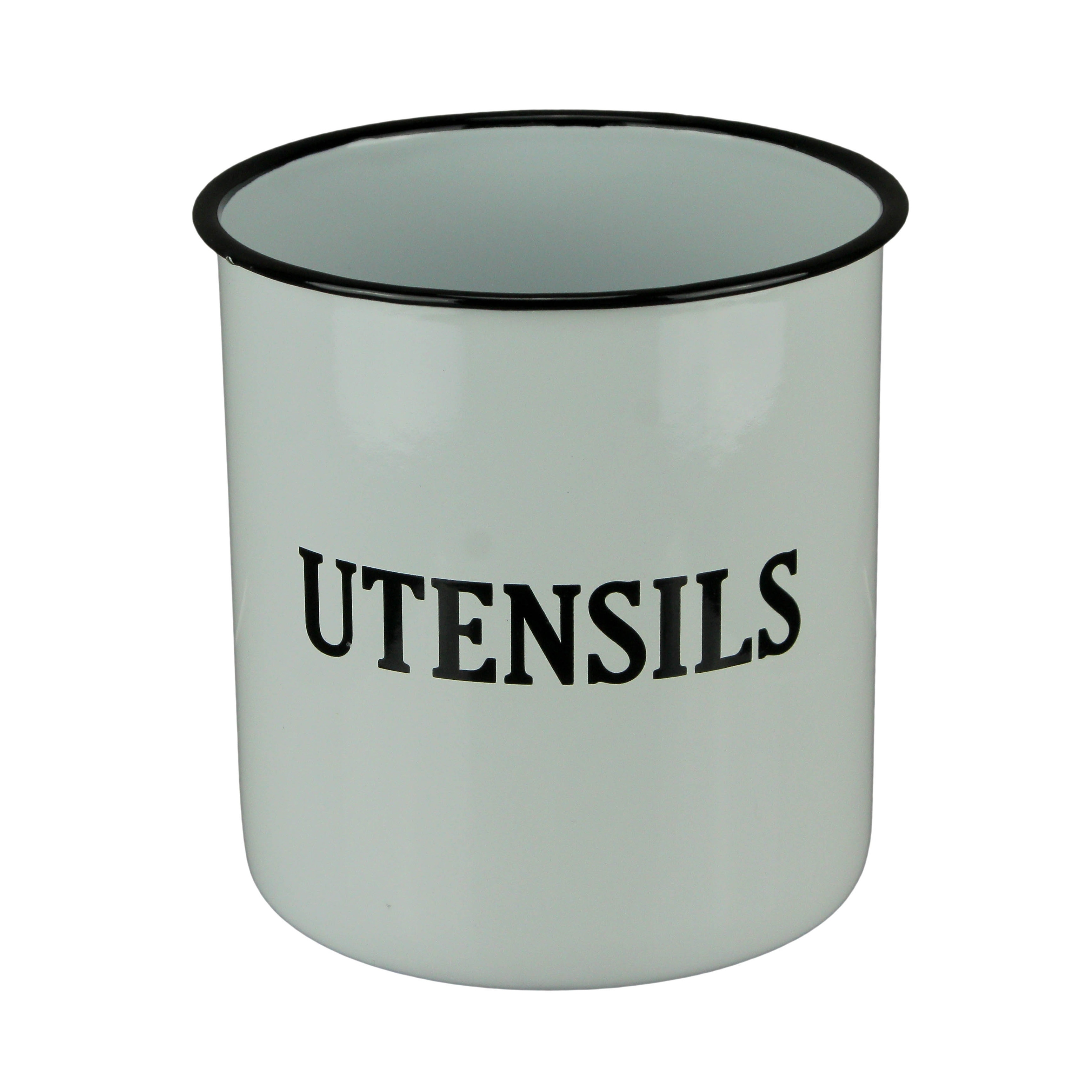 Shop White And Black Enamel Retro Metal Kitchen Utensils Holder
