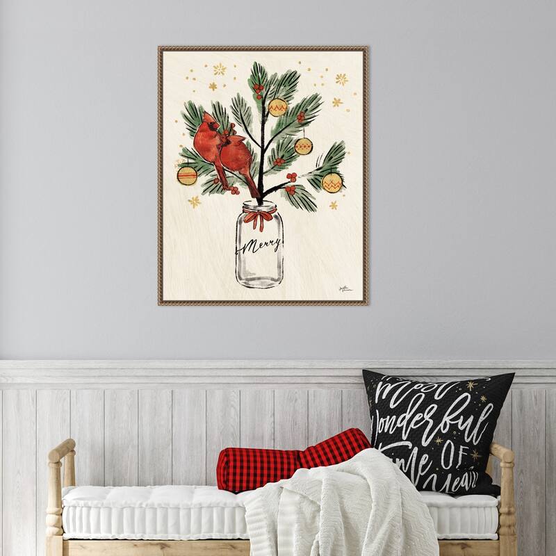 Christmas Lovebirds XIII Merry by Janelle Penner Framed Canvas Wall Art Print