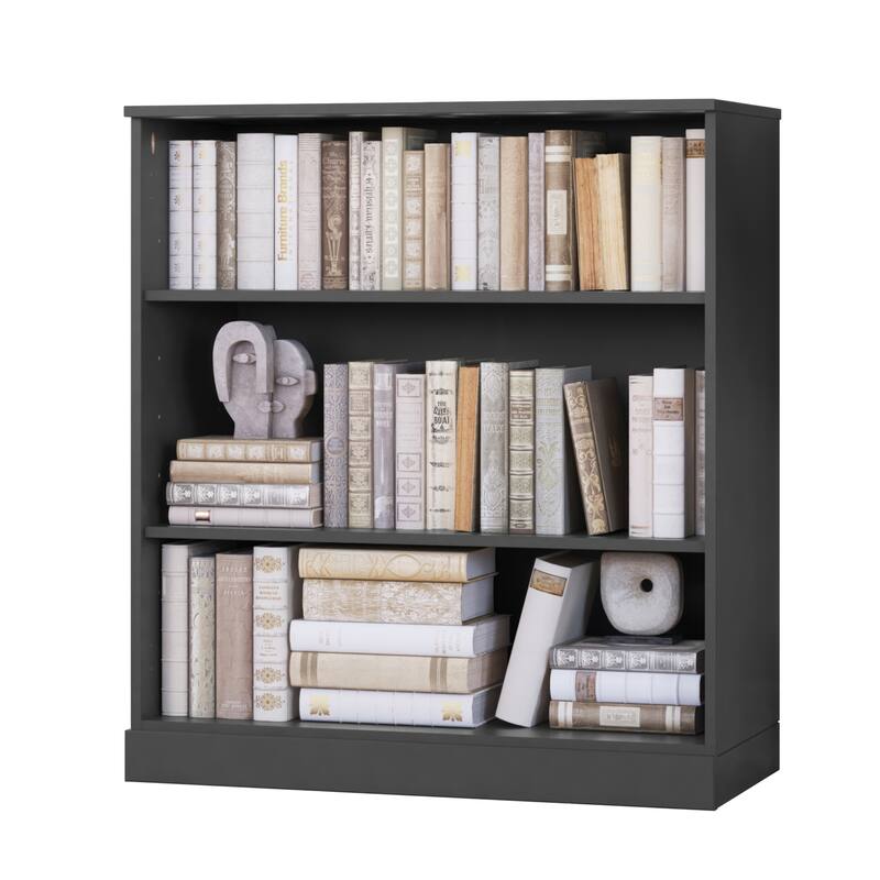 Palace Imports 100% Solid Wood 3-Shelf Bookcase, Adjustable Shelves, 32" Wide, 35.75" Tall