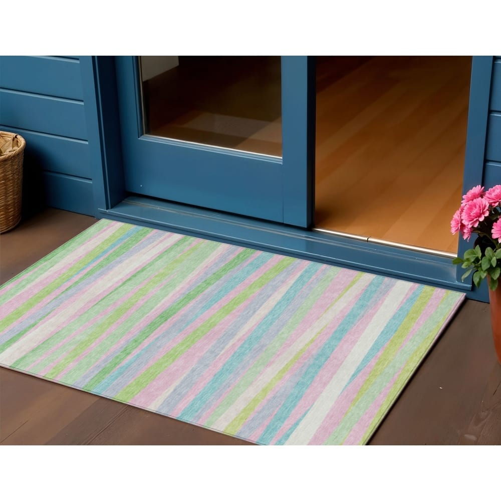 HomeRoots Striped Transitional Rectangle Outdoor Rug
